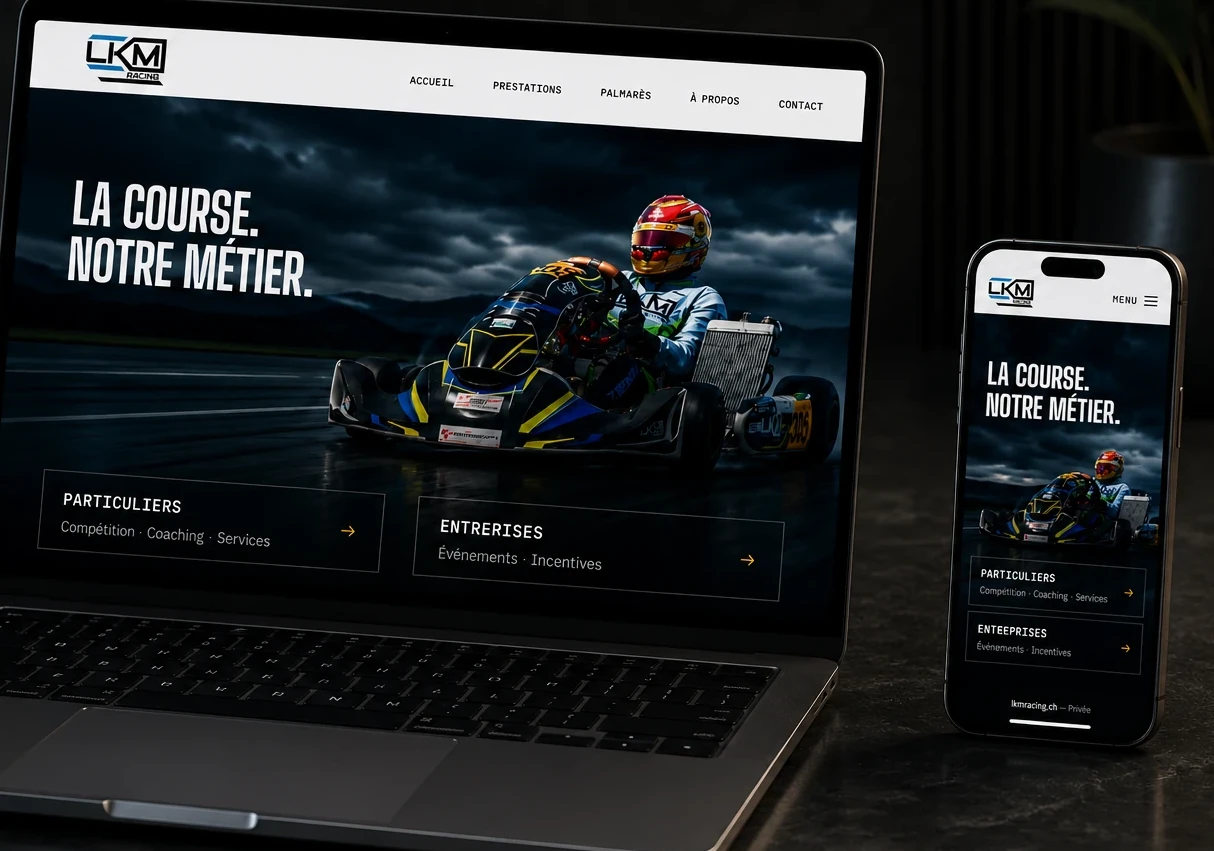 Site web LKM Racing affiché sur desktop et mobile